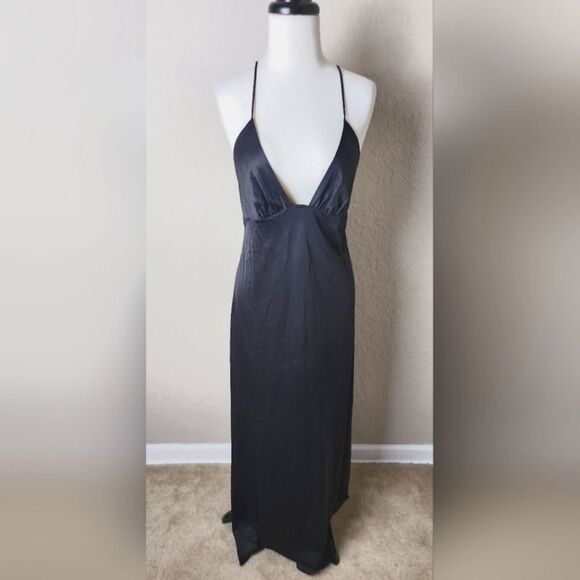 Vintage Miss Dior Plunge Neck Maxi Nightgown Black Size M New - Picture 1 of 8
